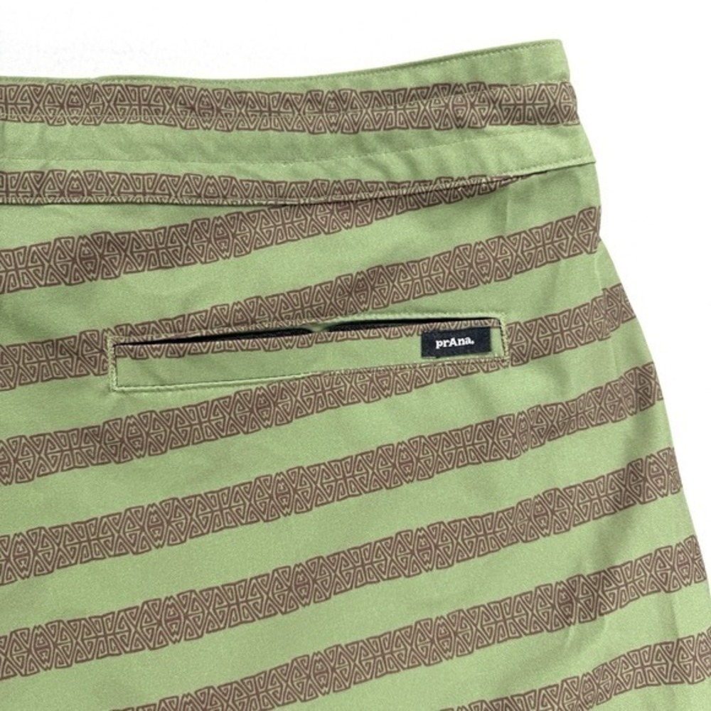 Mens PrAna Board Shorts Swim Trunks Green Brown Striped Sz 36 Surf Beach - Picture 9 of 9